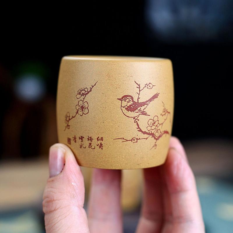 

100ml Yixing Purple Clay Flowers and Birds Teacup Retro Tea Bowl Mug Tea-tasting Personal Cup Jianzhan Master Cups Tea Services