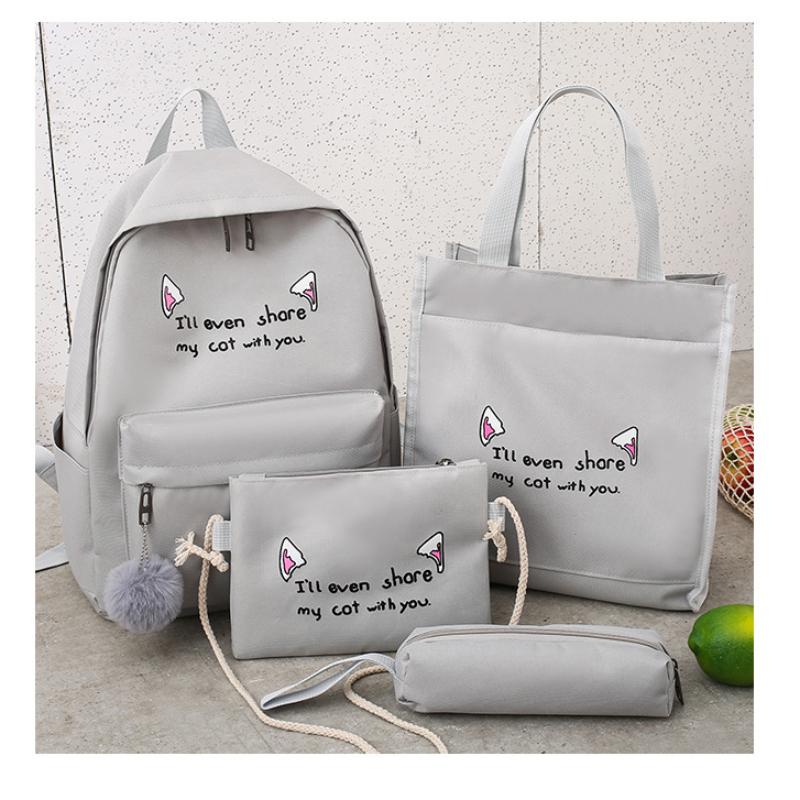 4-teiliger Studenten-Rucksack, modischer Trend, vierteiliges Set, einfarbiger Rucksack, große Kapazität, Canvas, verschleißfest, atmungsaktiv, Damen-Rucksack, Reisetasche