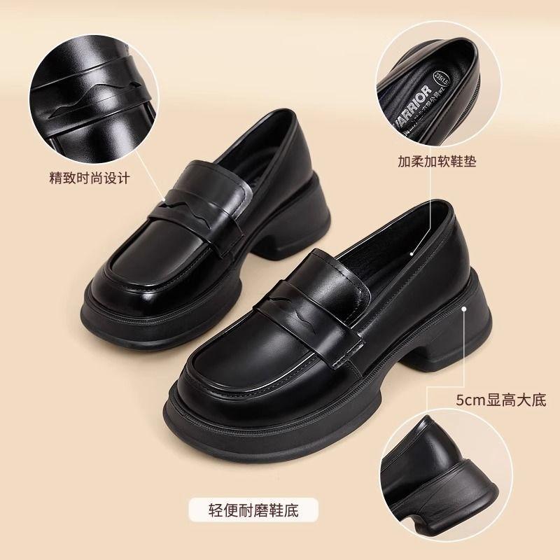 Platform women's new summer women's shoes, soft soles are not tired feet, black shoes, British small leather shoes