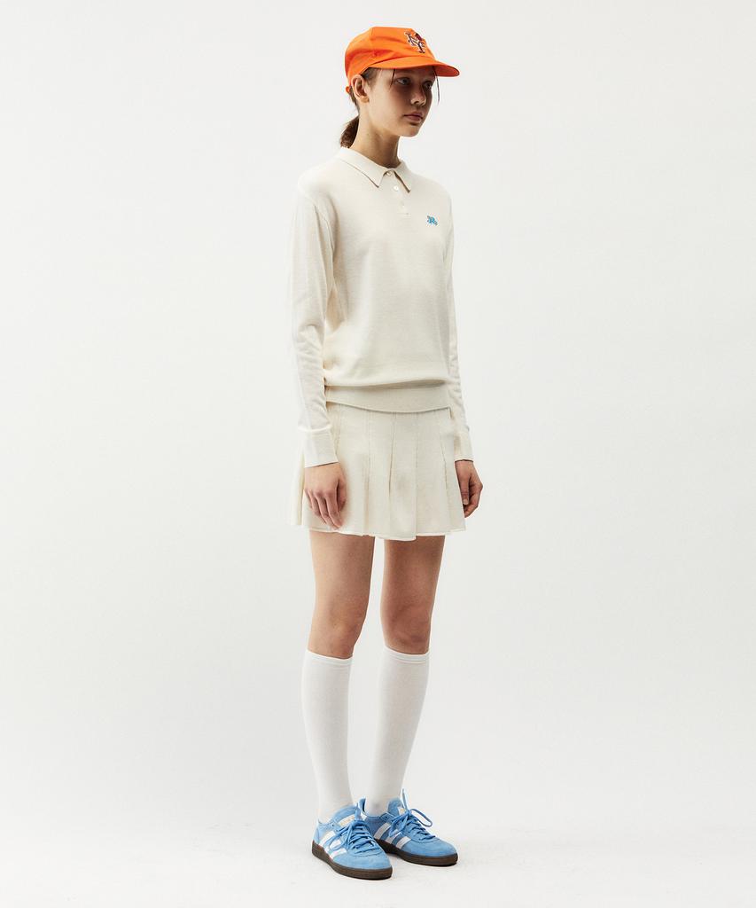 MAYOL M Embroidered Long Sleeve Polo Knit_Ivory