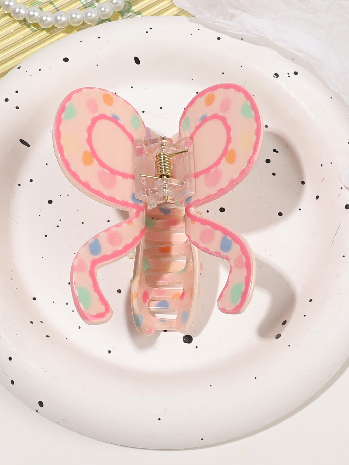 

Spring Sweet Pink Spot Flower Bowknot Hair Claw Clip For Womenbutterfly Hairpin Ponytail Stripe Bow Hair Accessories Headwear