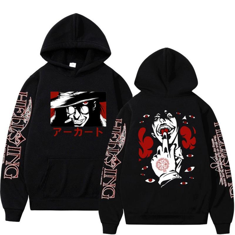 Harajuku Japanese Anime Hellsing Mens Hoodies Manga Graphic Pullover Long Sleeves Hooded Sweatshirts Unisex Streetwear