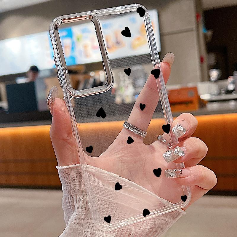 Cute Little Love Hearts Print Transparent Phone Case For Samsung S24 FE S23 Ultra A55 A54 A35 A34 A14 Lens Protection Clear Soft TPU Shockproof Cover