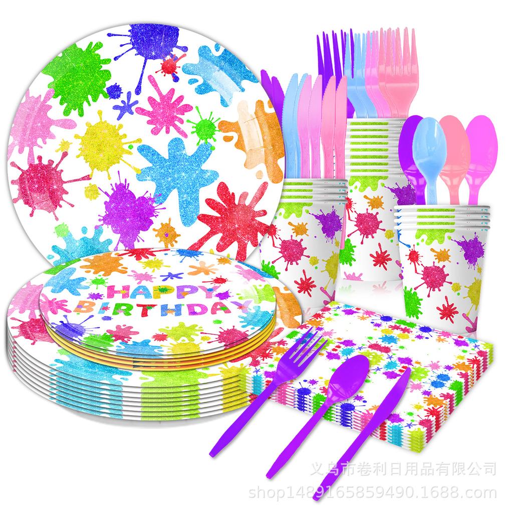 Graffiti-Themed Party Supplies Slime Party Decoration Banner Pull Flag Disposable Tableware Paper Plates Tissue