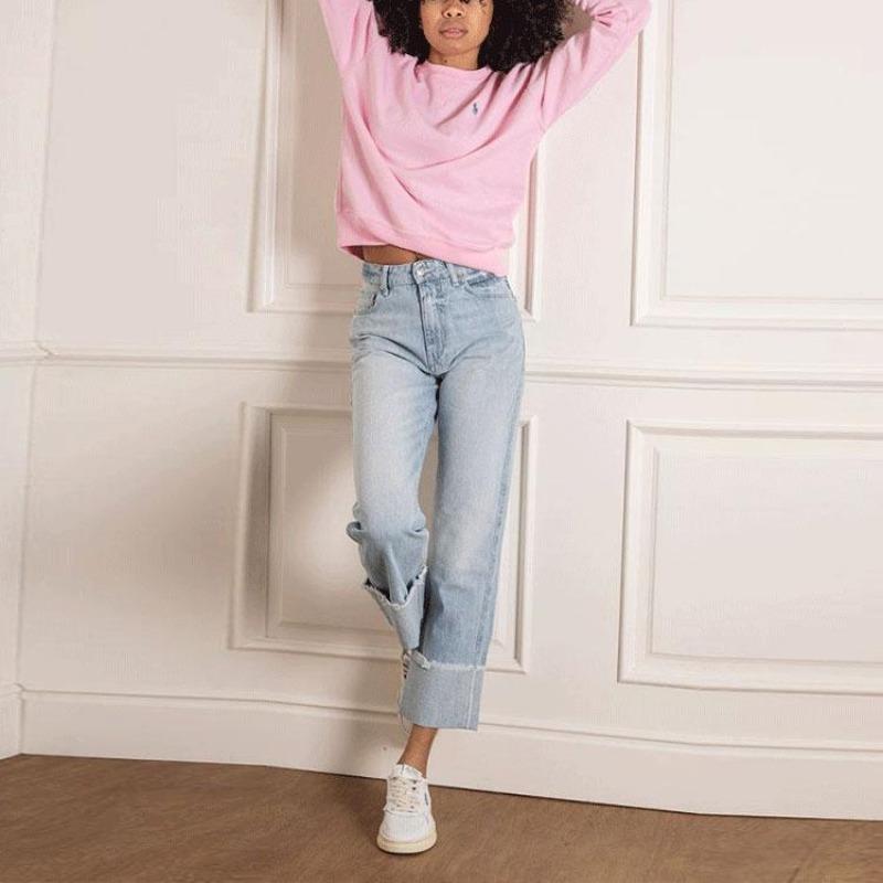 Ralph Lauren Logo Print Solid Loose Long Sleeve Crew Neck Sweatshirt Women Pink 211780304-016