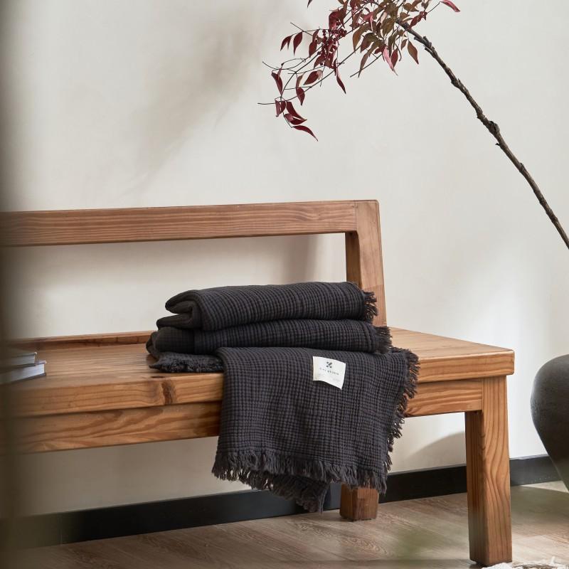 Japanese Style Maillard Four-layer Gauze Tassel Blanket Vintage Wrinkled Texture 100% Cotton Gauze Throw for Sofa Office Home