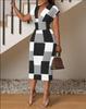 European & American Women's V-Neck Slim Fit Printed Dress