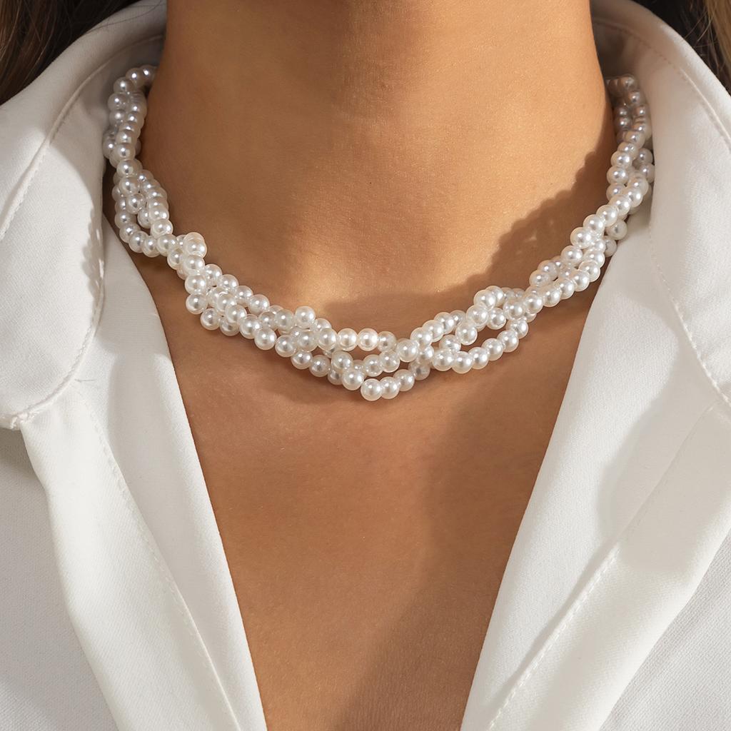 Beads Chain Kpop Pearl Choker Necklace Copper Color Goth Chocker Jewelry On The Neck Pendant For Women Girl Collar