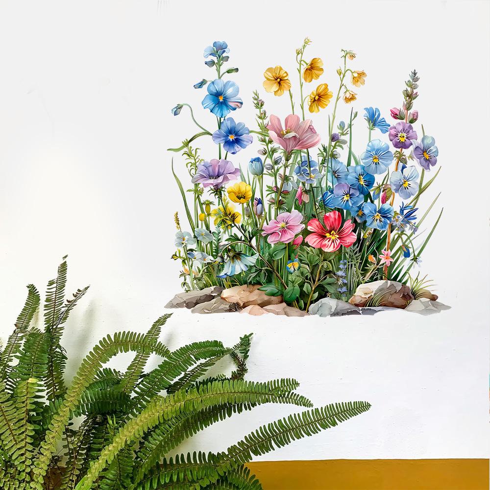 Samolepicí PVC skleněné samolepky Čerstvé rostliny Květiny Motýli pro dekoraci stěny obývacího pokoje