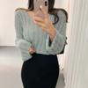 Ladies Autumn Winter Long Sleeve V Neck Solid Color Knitted Plush Blouse Sweater Top