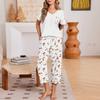 Damen Freizeit Locker geschnittenes Kurzarm V-Ausschnitt T-Shirt und Capri-Hosen Set mit Fruchtprint Bequemes Hausanzug Lounge Schlafanzug Set