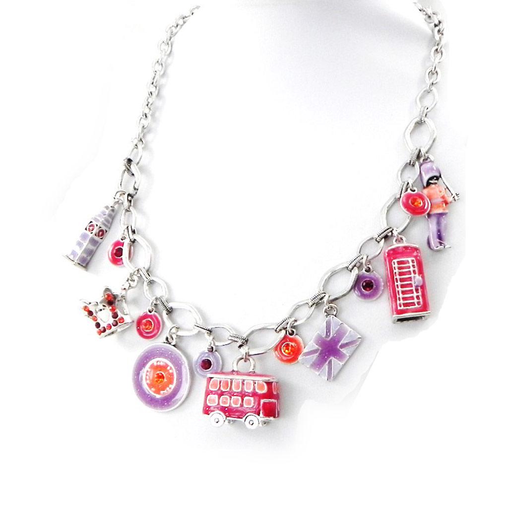 NOA [H8989] - Designer Necklace 'So British' Red Purple