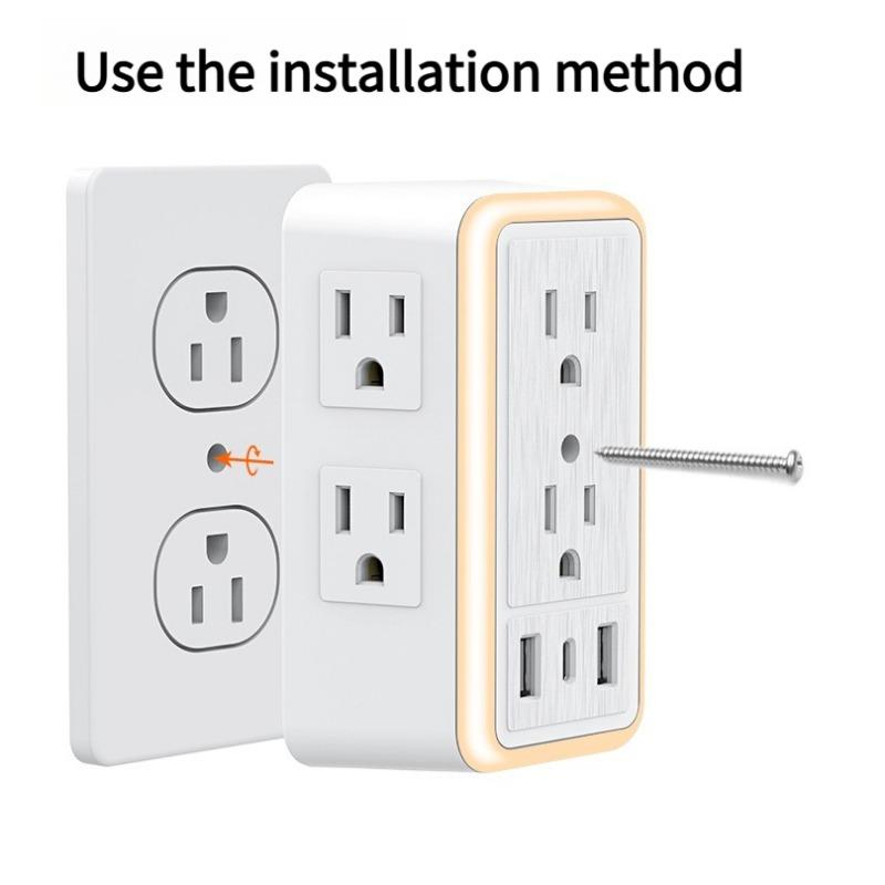 1PC new surge socket US standard USB power strip light sensing night light 6 hole expander 2.4A household US standard wall plug socket