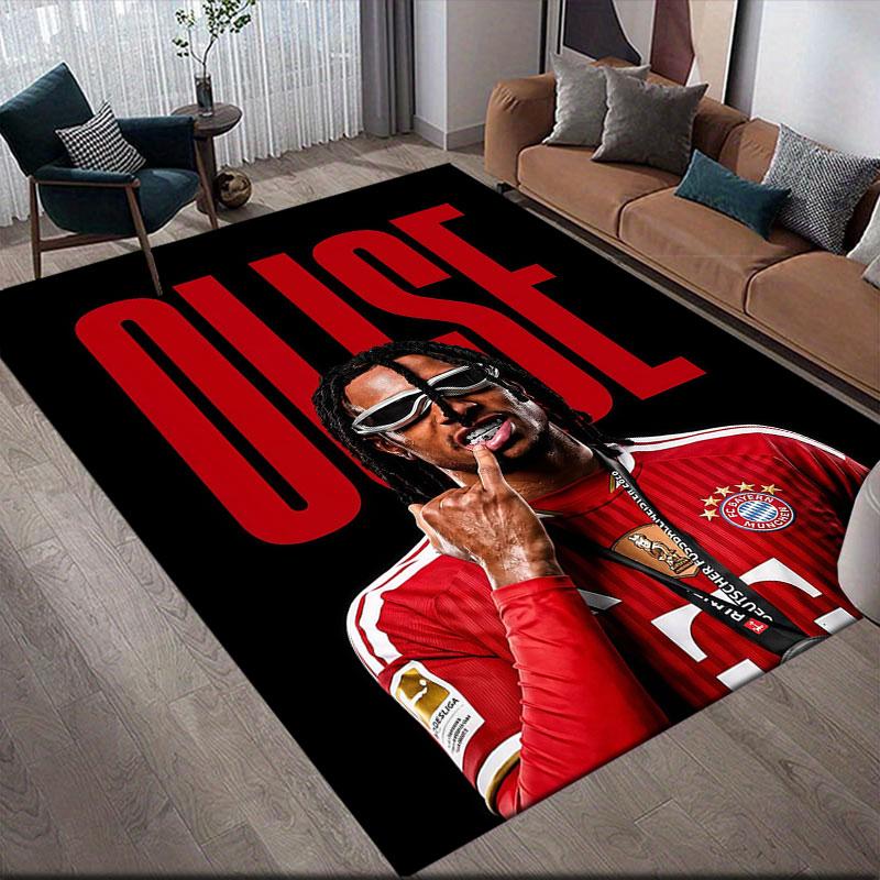 Michael Olise Flannel Printed Carpet, Home Sofa Decoration for Living Room & Bedroom, Non‑Slip Play Flannel Floor Mat for Game Room