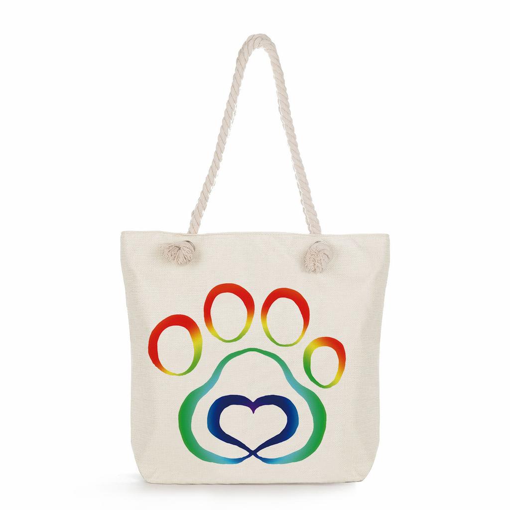 Dog paw print thick rope single-shoulder beach bag 7234 CLE