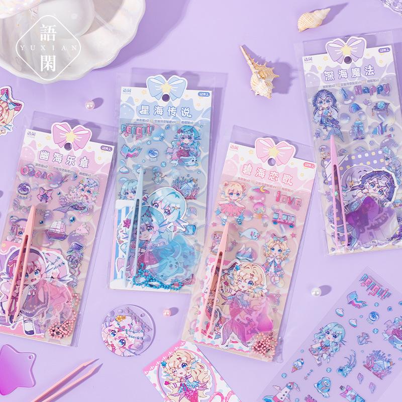 10Pcs Cute Cartoon Anime Princess Character Sticker Pack Lovely Girl Figure Decor Stickers For DIY Scrapbook Journal Album Craft
