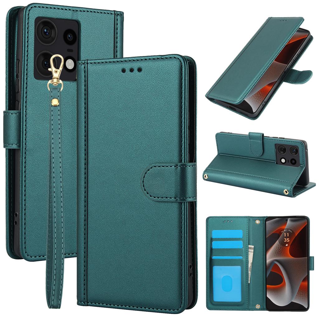 SY-003 For Motorola Edge 50 Pro 5G Case PU Leather Stand View Phone Wallet Cover with Hand Strap