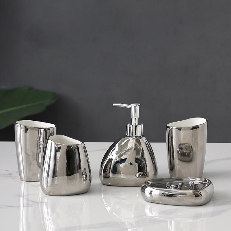 Część do prania w domu Akcesoria łazienkowe w stylu nordyckim Biała ceramiczna butelka dozownika mydła Kubek na płyn do płukania ust Mydelniczka Kubek na szczoteczki do zębów