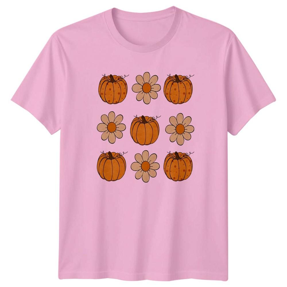 Retro Pumpkin Daisy Pattern Unisexs TShirt Fall Thanksgiving Gift For Her