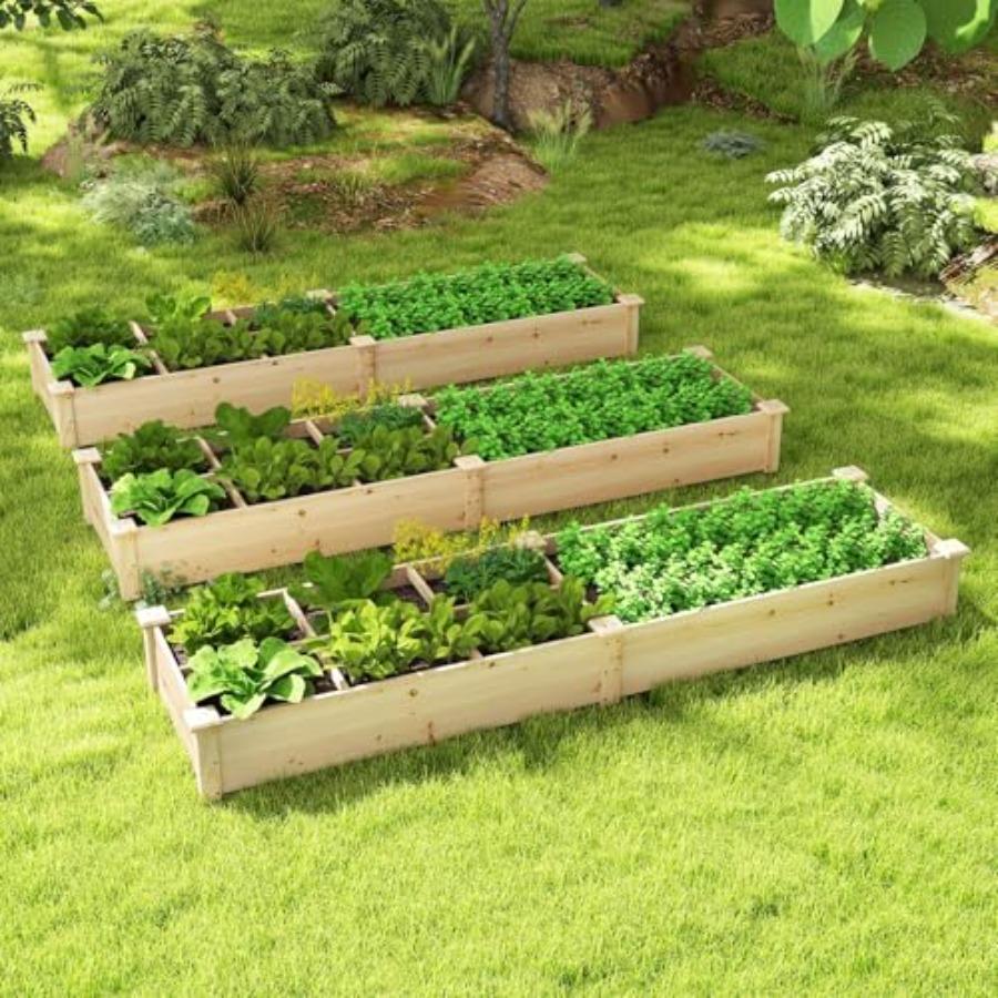 Hævet Træplantekasse med 2 Plantekasser Opdelere 90x25x10 til Blomster Grøntsager Frugt Krydderier Havearbejde Plantning Udendørs