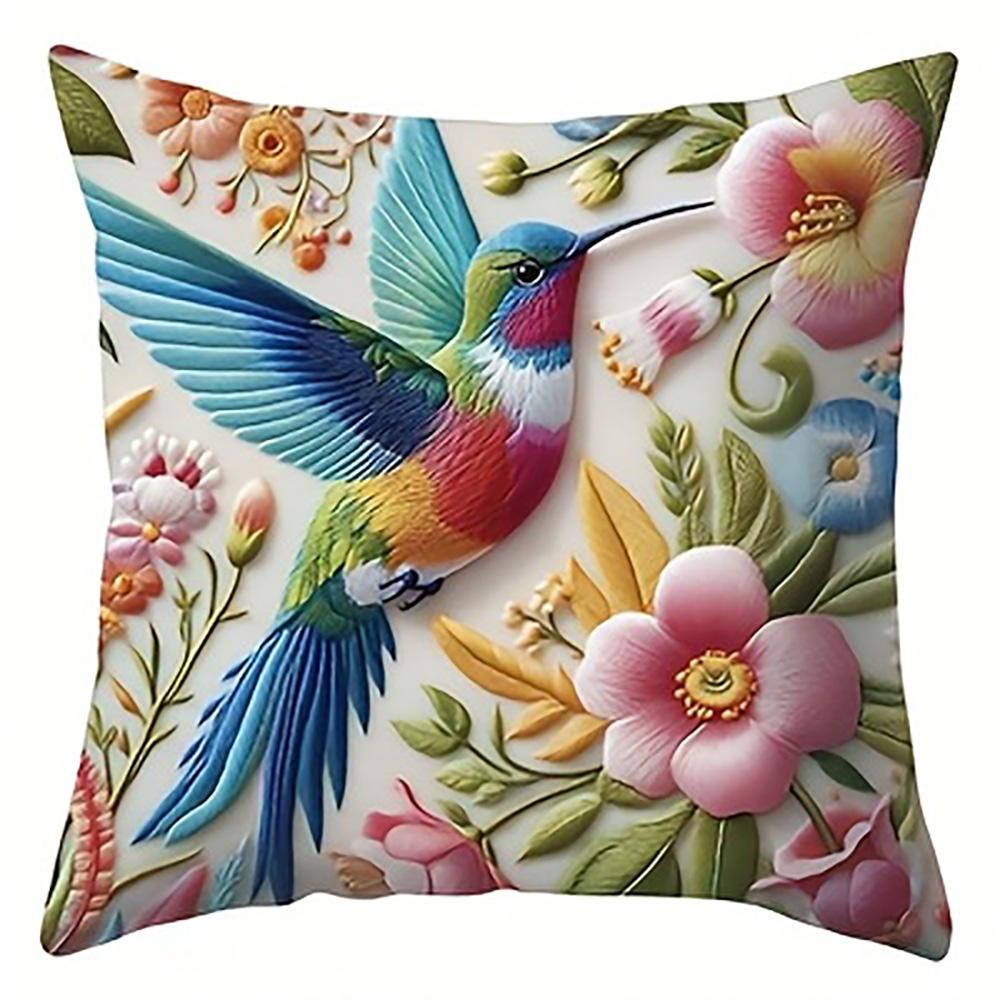 1/4pcs Colorful Hummingbird Floral Pillowcases with 2d Flat Printing Sofa Cushion Cover Home Bedroom Room Decoration