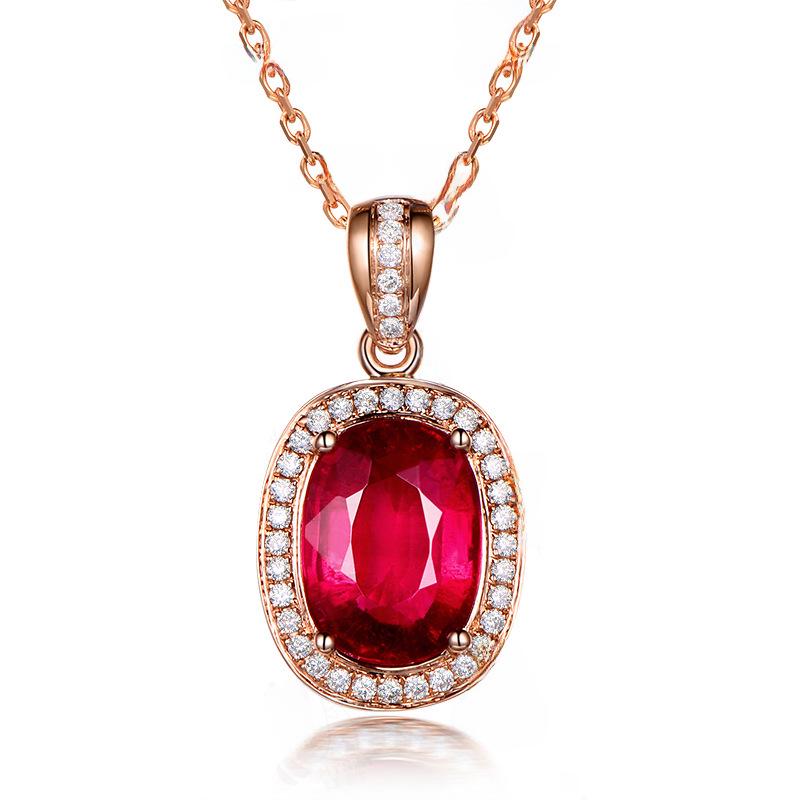 Luxury Oval Red Tourmaline Pendant Necklace for Women