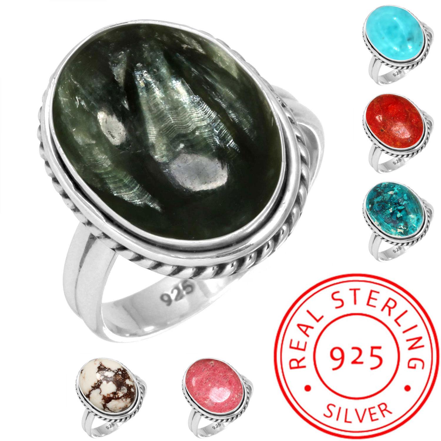 

Кольцо из стерлингового серебра 925 пробы с драгоценными камнями, ювелирные изделия ручной работы, подарок на годовщину, смитсонит, губчатый коралл, серафинит, шаттакит, тулит, дикая лошадь, бохо 7