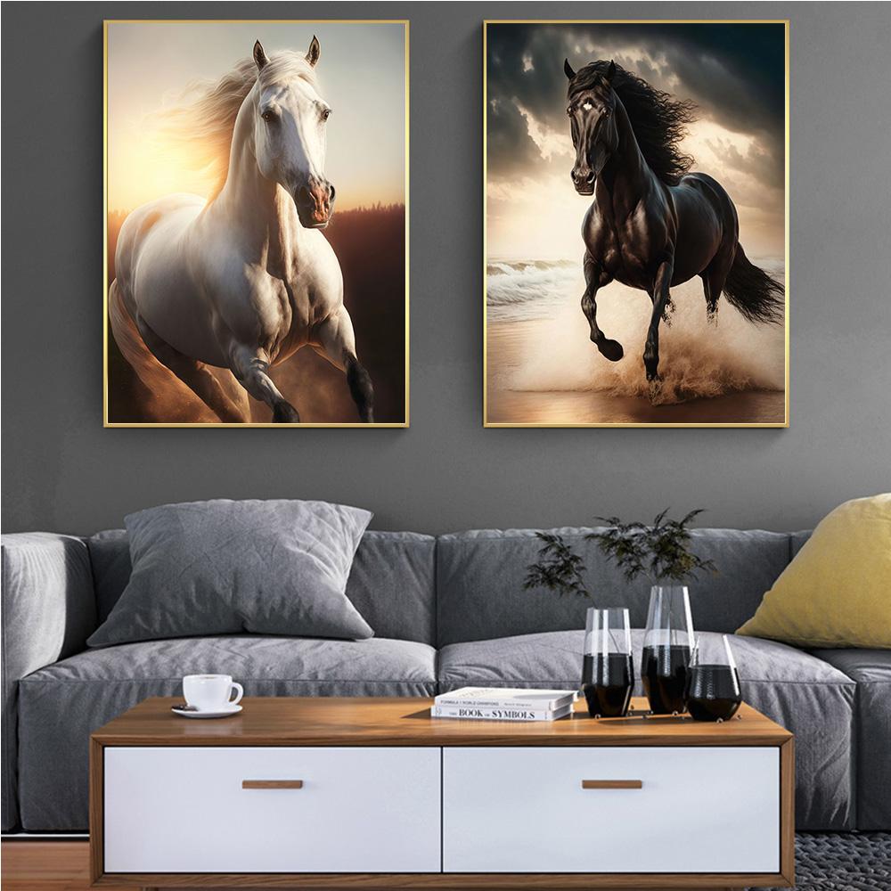 Black And White Wild Horse Wild Animal Prints Poster Canvas Painting Modern Wall Art Picture Living Room Bedroom Home Decoration
