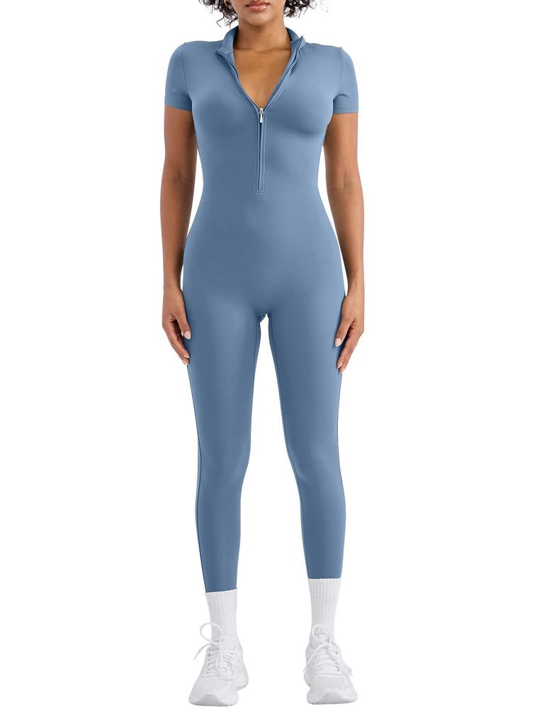 European and American Women's Quick-Dry Nude Jumpsuit: Zipper One-Piece Yoga & Sports Fitness Outerwear