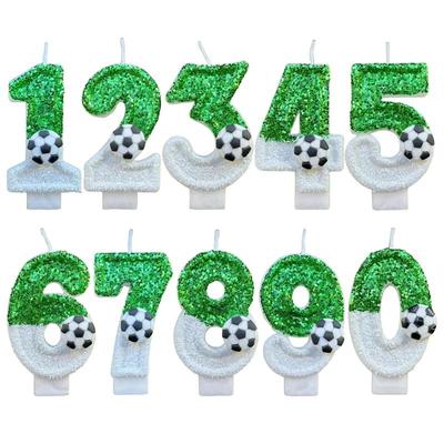 Fotboll Födelsedagsljus för Barn Nummer 0-9 Grön Glitter Födelsedag Kreativt Fotbollsljus för Pojke Fest Tårtdekoration KTY