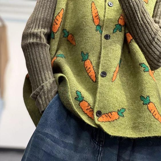 Jesień Damska Bez Rękawów Kamizelka na Guziki Nadruk Okrągły Dekolt Swetry Dzianinowe Styl Casual Luźny Sweter