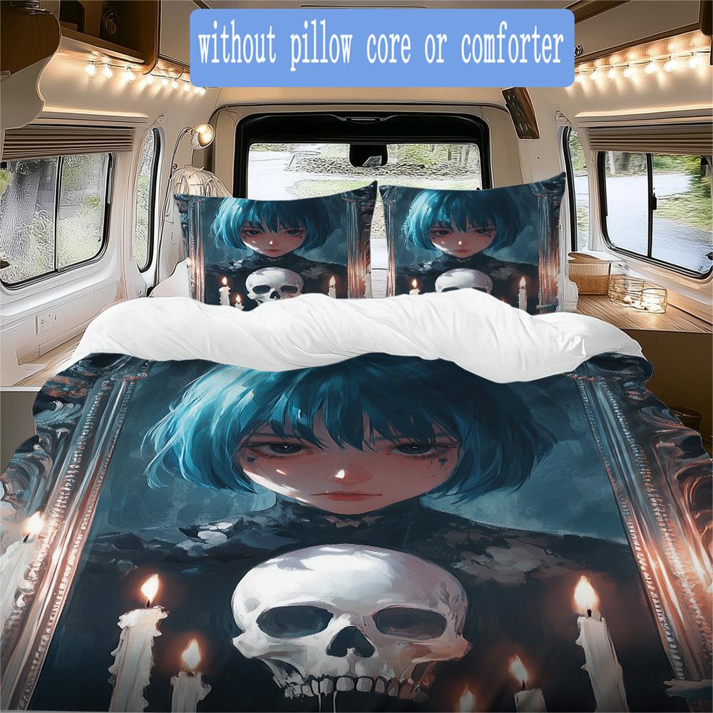 Dark-style girl Pattern Bedding,Quilt Set Quilt Cover Pillowcase Home Birthday Gift (1*duvet cover+2*pillowcase,without core)XSJT0917225
