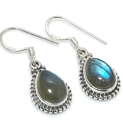 Natural Labradorite Gemstone 925 Solid Sterling Silver Gift Earring 1.25" H0Z39
