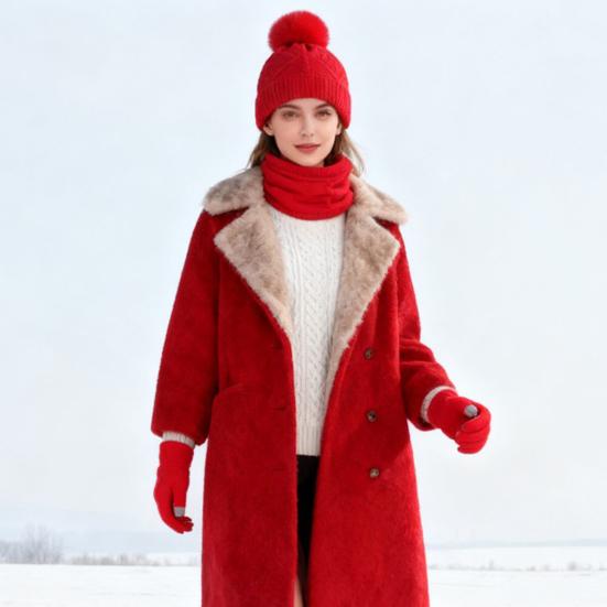 3Pcs/Set Women Hat Scarf Gloves Set Solid Color Design Twist Texture Thickened