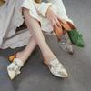 Johnature Vintage Genuine Leather Handmade Flower High Heel Slippers Pointed Toe Women's Shoes