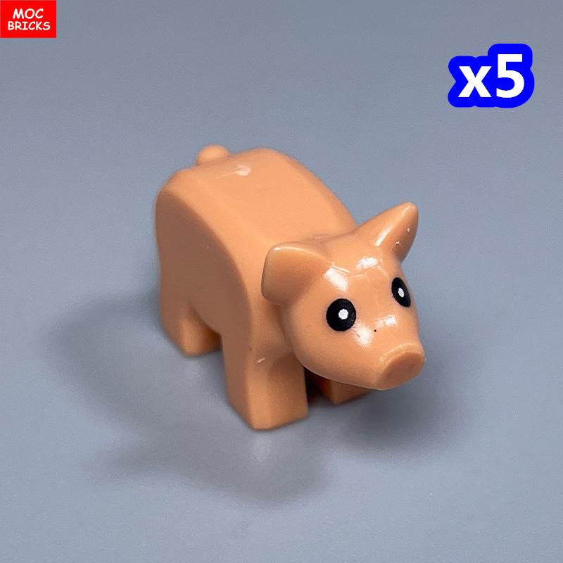 Non-Toxic Moc Bricks City Animal Little Pink Pig Zoo Farm Model Accessories Particles Assembled Educational Kids Toys