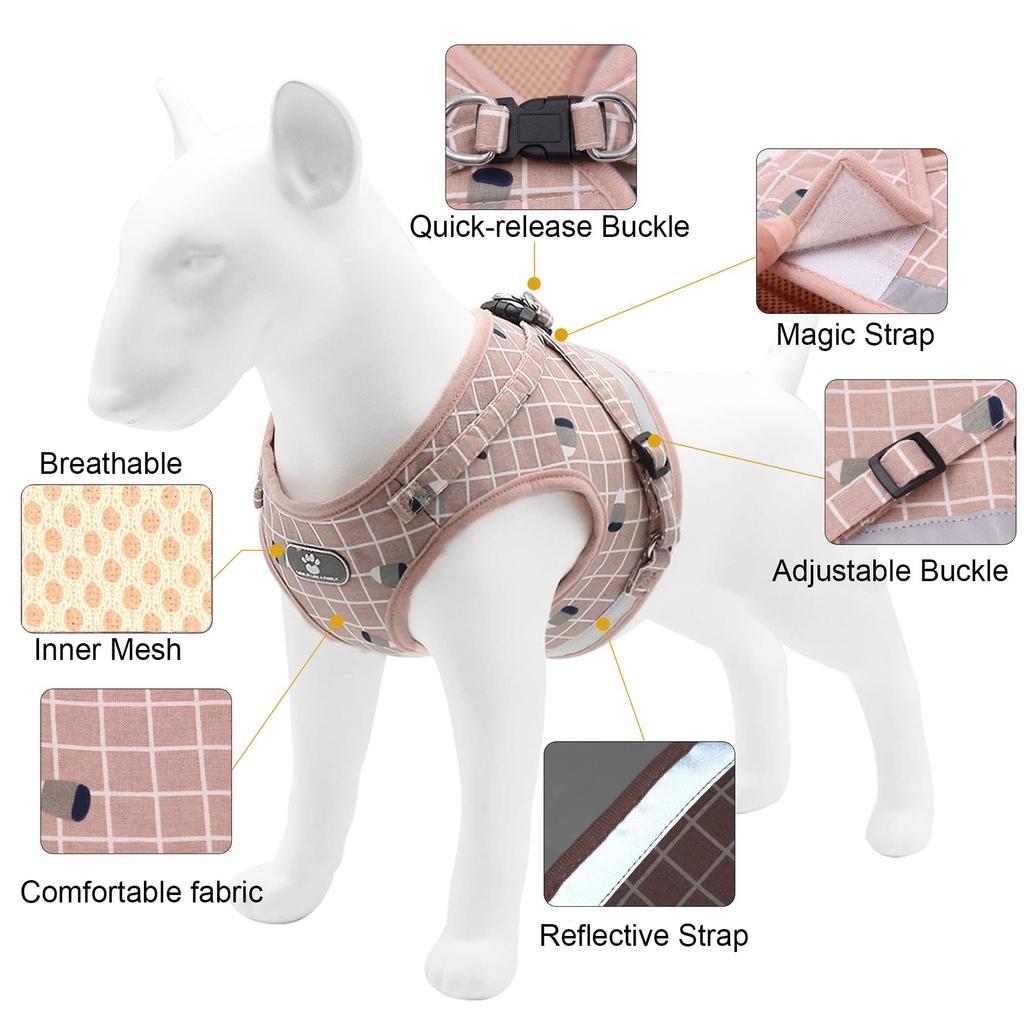 Zunea Dog Harness and Leash Set for Walks with Small Dogs and Stylish and Cute Adjustable Harness with Checkered Pattern and Reflective Chest Summer