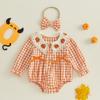 Citgeett Autunno Halloween Body Neonato Bambina Colletto Zucca Maniche Lunghe a Quadri Tuta Set con Fascia