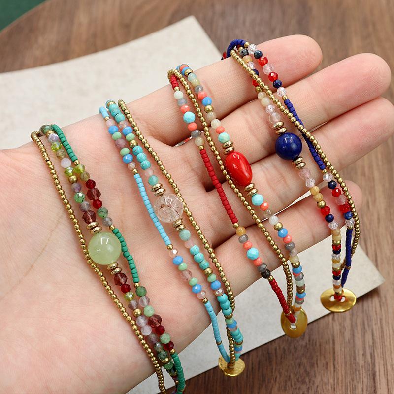 Boho Style Colorful Beaded Natural Stone Crystal Woven Bracelet