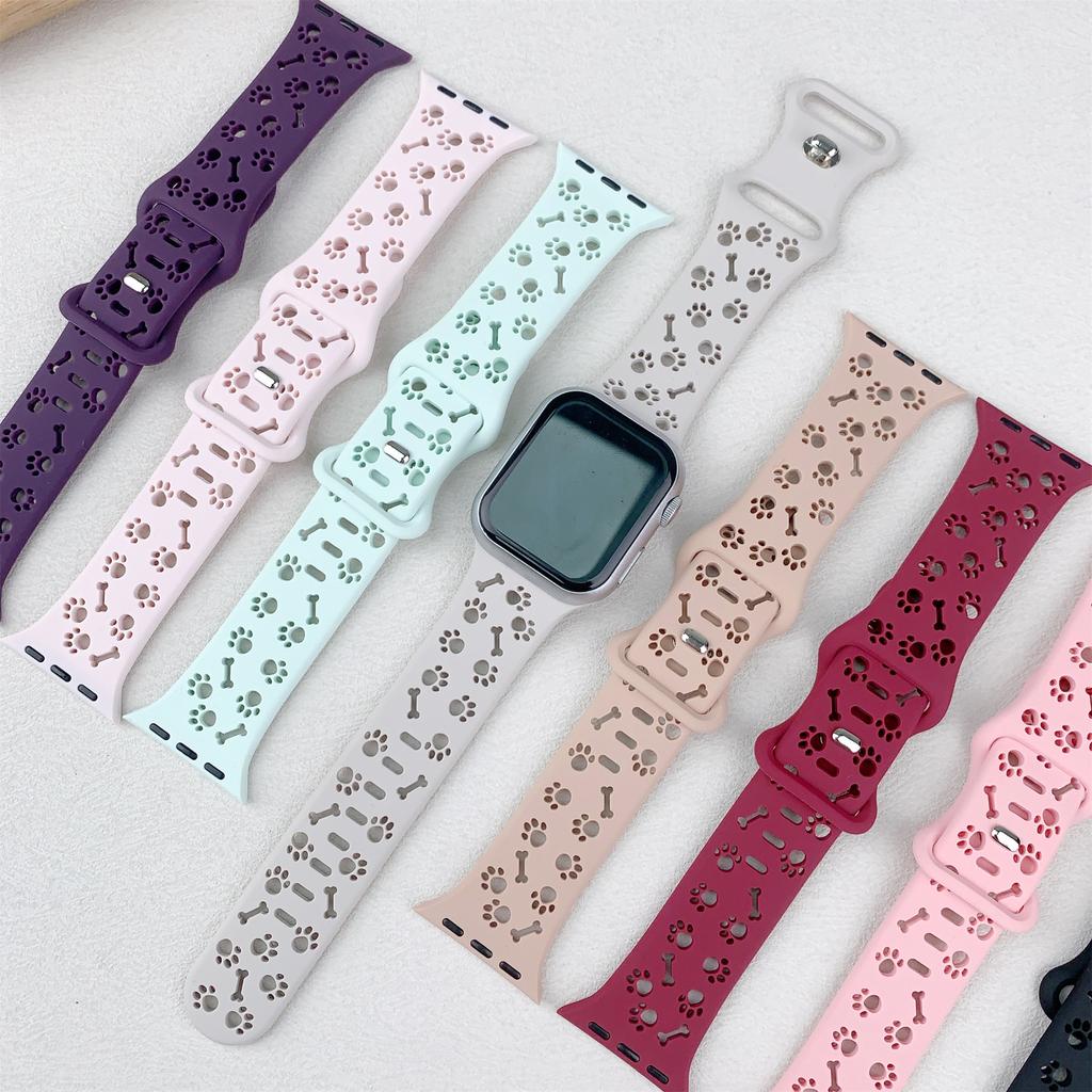 Silicone Band For Apple Watch Series 10 9 8 7 SE 6 5 4 3 2 1 42mm 41mm 40mm 38mm Dog Paw Bone Design Watch Strap