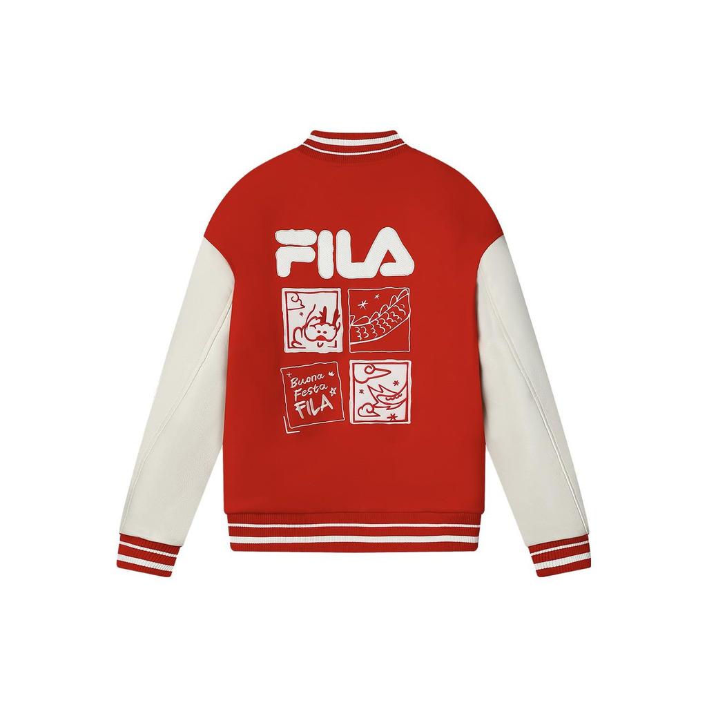 Fila Dazzling Dragon Series Color Block Letter Print Casual Cotton Jacket Men Jacket Legendary-Red F11M419901FRD