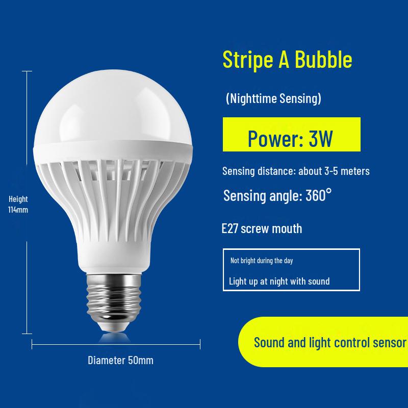 

Интеллектуальная светодиодная лампа с радарным датчиком для автоматического ночного освещения в коридорах и на лестничных клетках Sound and light control 3W