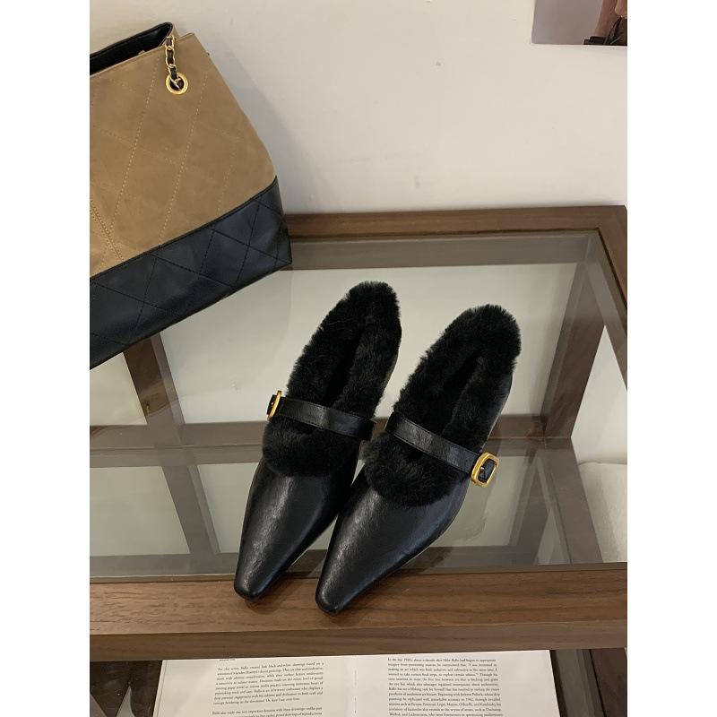 2025 new late night wind pointed head fleece inner height increase fleece shoes single shoes fashionable and comfortable wool shoes women