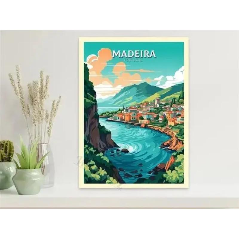 Machu Picchu Lisbon Vintage Travel Poster Canvas Print  Retro City Tourism Wall Art for Living Room Decor