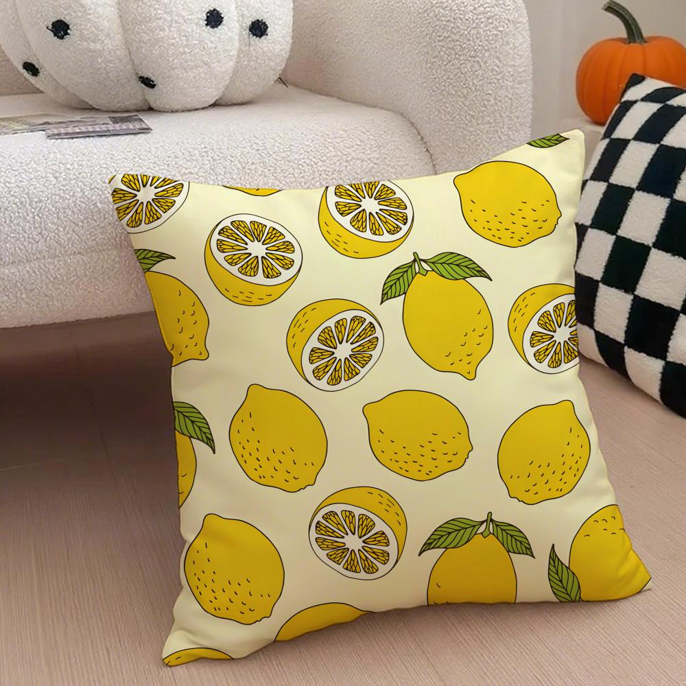 Pastoral simple Handdrawn lemon Cushion Cover Throw Pillow Cover Hidden Button Durable Polyester Chair Cushion