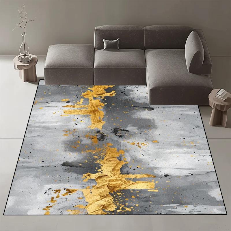 Abstract Nordic Style Decorative Rug for Living Room Luxury Gold Ink Carpets for Bedroom Decor Non-slip Washable Sofa Side Mat