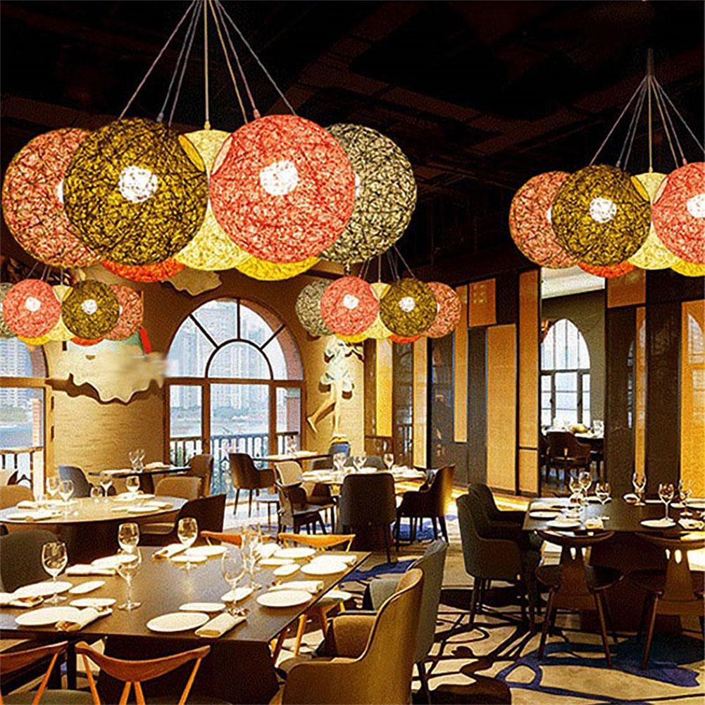 20cm Rattan Ball Lampshade Light Case Hanging Pendant (No Light Source) with E27 Suspension Wire & Round Sucking Disk