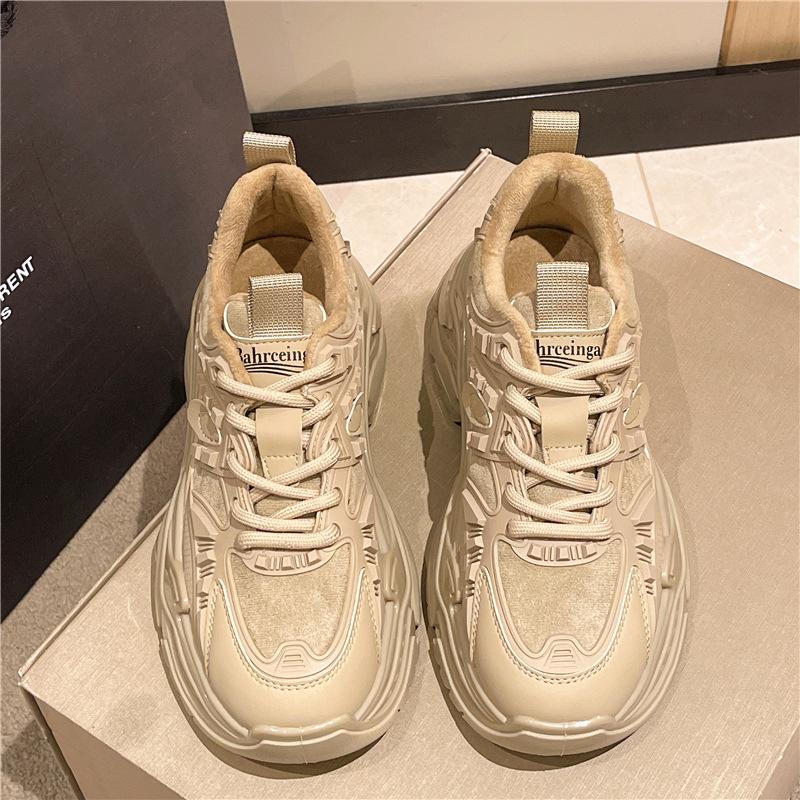 Leder Dad Schuhe Damen Winter Neu Dicksohlige Erhöhte Plus Samt Europäische Station Lässige Sportschuhe