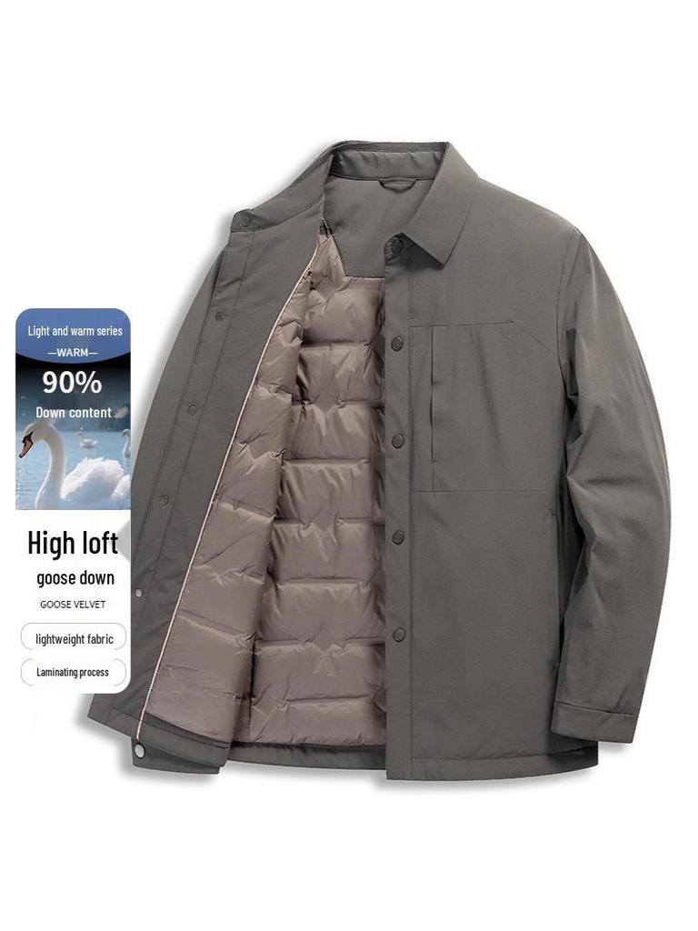 Men's Premium Lightweight Winter Goose Down Jacket with Turn-Down Collar - Mid-Age Business Casual Outerwear