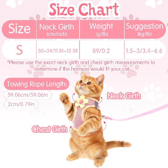 Cat Harness and Leash Set for Walking Escape Proof Adjustable Kitten Harness Breathable Mesh with Reflective Strips Lightweight Pet Vest for Cat